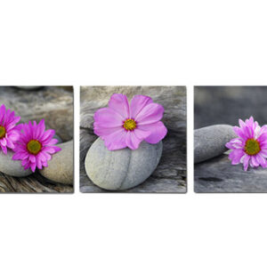 3-dielny obraz na plátne 3x20x20cm Kamene a Kvety fialovo-šedý